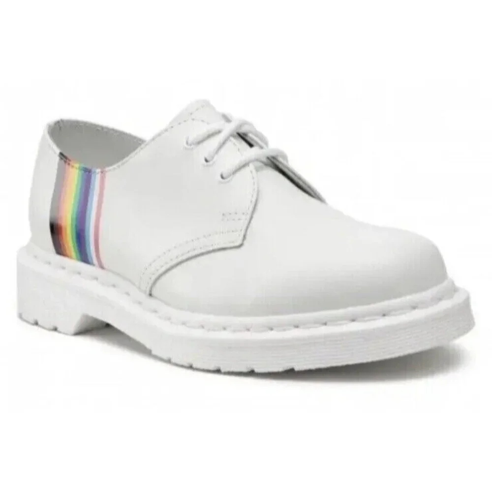 New Dr Martens 27522 White Smooth Leather Pride Oxford Shoes Men 9